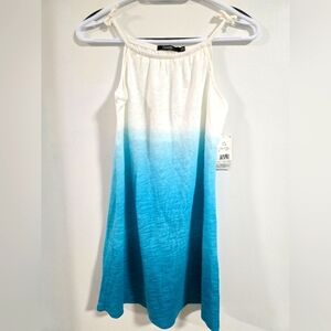 Girls Ombre Aqua Blue White Spagetti Straps Dress Size 10 L 12